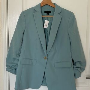 Ann Taylor - Women’s Robin Egg Blue Blazer with Ruched 3/4 Sleeves, Lined, NWT